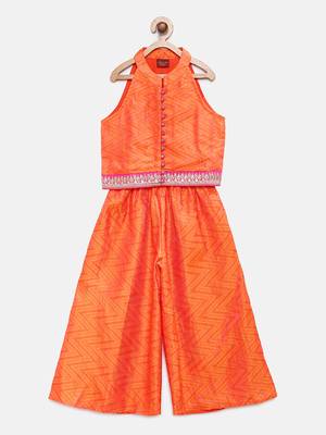 Orange printed jaquard girls-top-bottom 1
