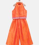 Orange printed jaquard girls-top-bottom