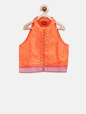 Orange printed jaquard girls-top-bottom 2