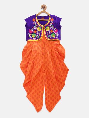 Purple embroidered cotton girls-top-bottom 1