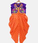 Purple embroidered cotton girls-top-bottom