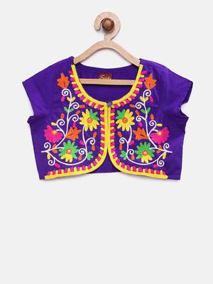 Purple embroidered cotton girls-top-bottom 2
