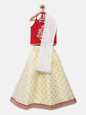 Red embroidered polyester girls-top-bottom 1