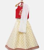 Red embroidered polyester girls-top-bottom