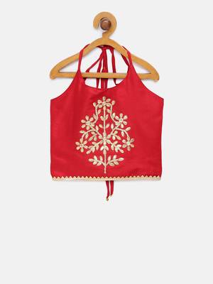 Red embroidered polyester girls-top-bottom 2