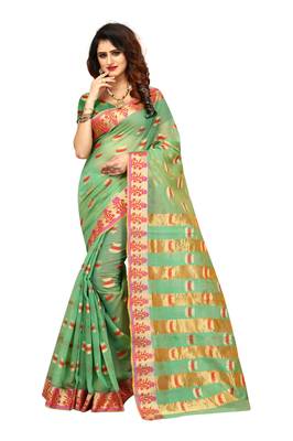 Sea Green Woven Brasso Saree With Blouse 1