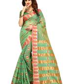 Sea Green Woven Brasso Saree With Blouse
