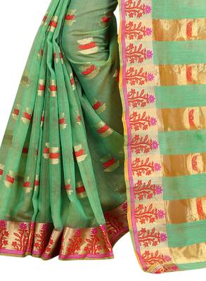 Sea Green Woven Brasso Saree With Blouse 3