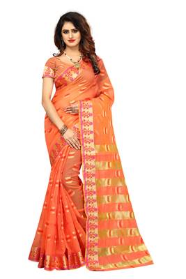 Peach Woven Brasso Saree With Blouse 1