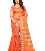 Peach Woven Brasso Saree With Blouse