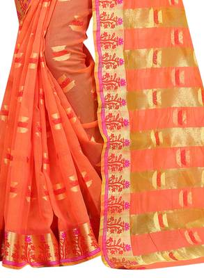 Peach Woven Brasso Saree With Blouse 3