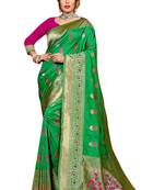 Green Woven Pure Kanjivaram Silk Saree With Blouse