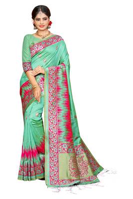Light Green Woven Pure Kanjivaram Silk Saree With Blouse 1