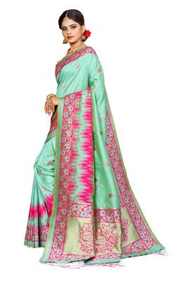 Light Green Woven Pure Kanjivaram Silk Saree With Blouse 3