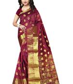 Maroon Woven Banarasi Silk Saree With Blouse