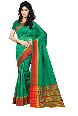 Green Woven Banarasi Silk Saree With Blouse 1