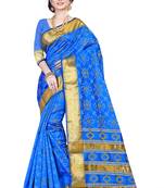 Sky Blue Woven Cotton Silk Saree With Blouse