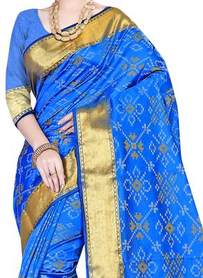 Sky Blue Woven Cotton Silk Saree With Blouse 2