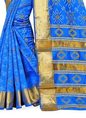 Sky Blue Woven Cotton Silk Saree With Blouse 3