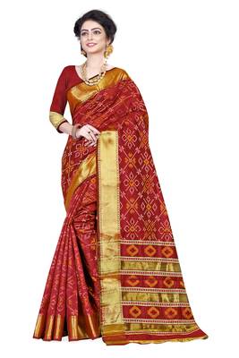 Maroon Woven Cotton Silk Saree With Blouse 1