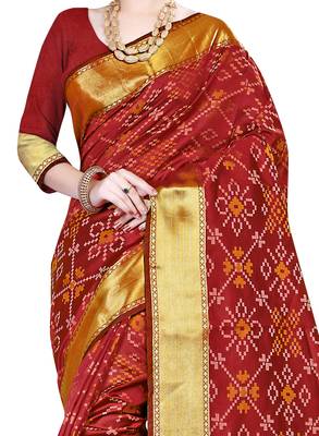 Maroon Woven Cotton Silk Saree With Blouse 2