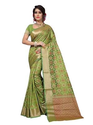 Green Woven Patola Saree With Blouse 1