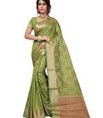 Green Woven Patola Saree With Blouse
