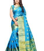 Sky Blue Woven Banarasi Silk Saree With Blouse