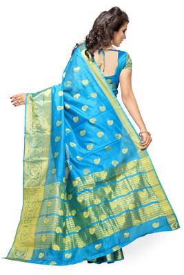 Sky Blue Woven Banarasi Silk Saree With Blouse 2