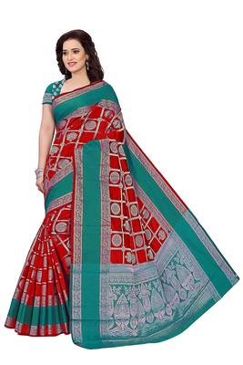 Red Woven Cotton Silk Saree With Blouse 1