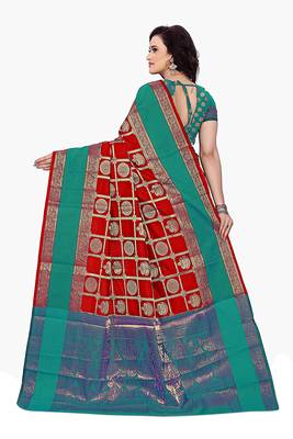 Red Woven Cotton Silk Saree With Blouse 2