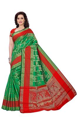 Green Woven Cotton Silk Saree With Blouse 1