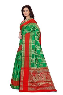 Green Woven Cotton Silk Saree With Blouse 2