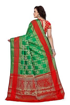 Green Woven Cotton Silk Saree With Blouse 4