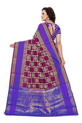 Maroon Woven Cotton Silk Saree With Blouse 3