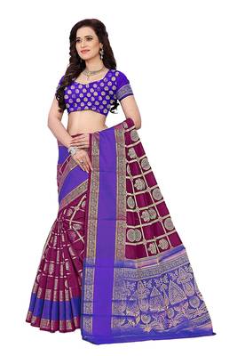 Maroon Woven Cotton Silk Saree With Blouse 4