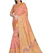 Pink woven banarasi saree with blouse