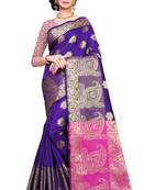 Purple Woven Banarasi Silk Saree With Blouse