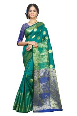 Green Woven Banarasi Silk Saree With Blouse 1