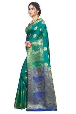Green Woven Banarasi Silk Saree With Blouse 2