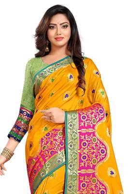 Yellow Woven Pure Kanjivaram Silk Saree With Blouse 2