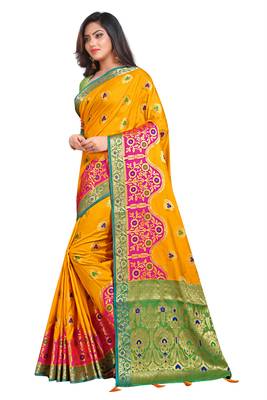 Yellow Woven Pure Kanjivaram Silk Saree With Blouse 3