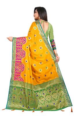 Yellow Woven Pure Kanjivaram Silk Saree With Blouse 4