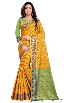 Yellow Woven Pure Kanjivaram Silk Saree With Blouse 1