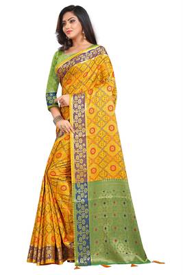 Yellow Woven Pure Kanjivaram Silk Saree With Blouse 3