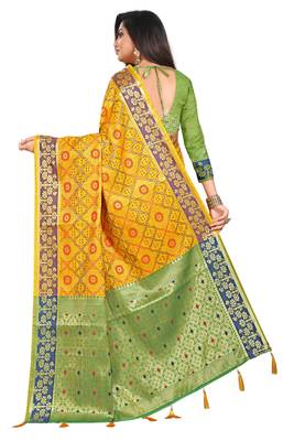 Yellow Woven Pure Kanjivaram Silk Saree With Blouse 4