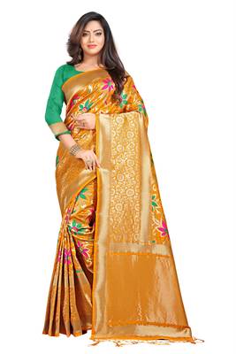 Yellow Woven Pure Kanjivaram Silk Saree With Blouse 1
