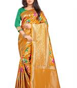 Yellow Woven Pure Kanjivaram Silk Saree With Blouse