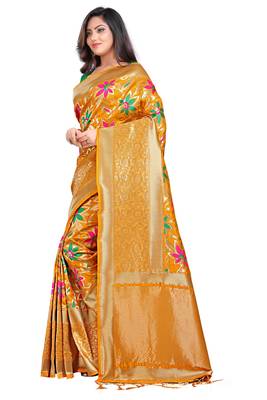Yellow Woven Pure Kanjivaram Silk Saree With Blouse 2