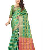 Green Woven Banarasi Silk Saree With Blouse